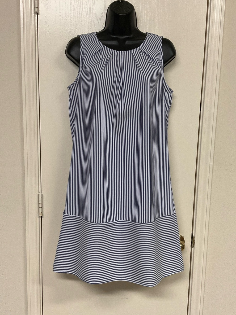 Sleeveless Blue and White Striped Dress